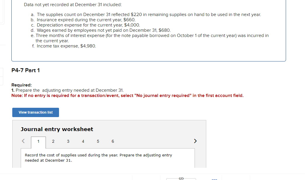  ?Required informationP4-7&nbsp;(Algo) ?Recording Adjusting and Closing Entries and Preparing a Balance