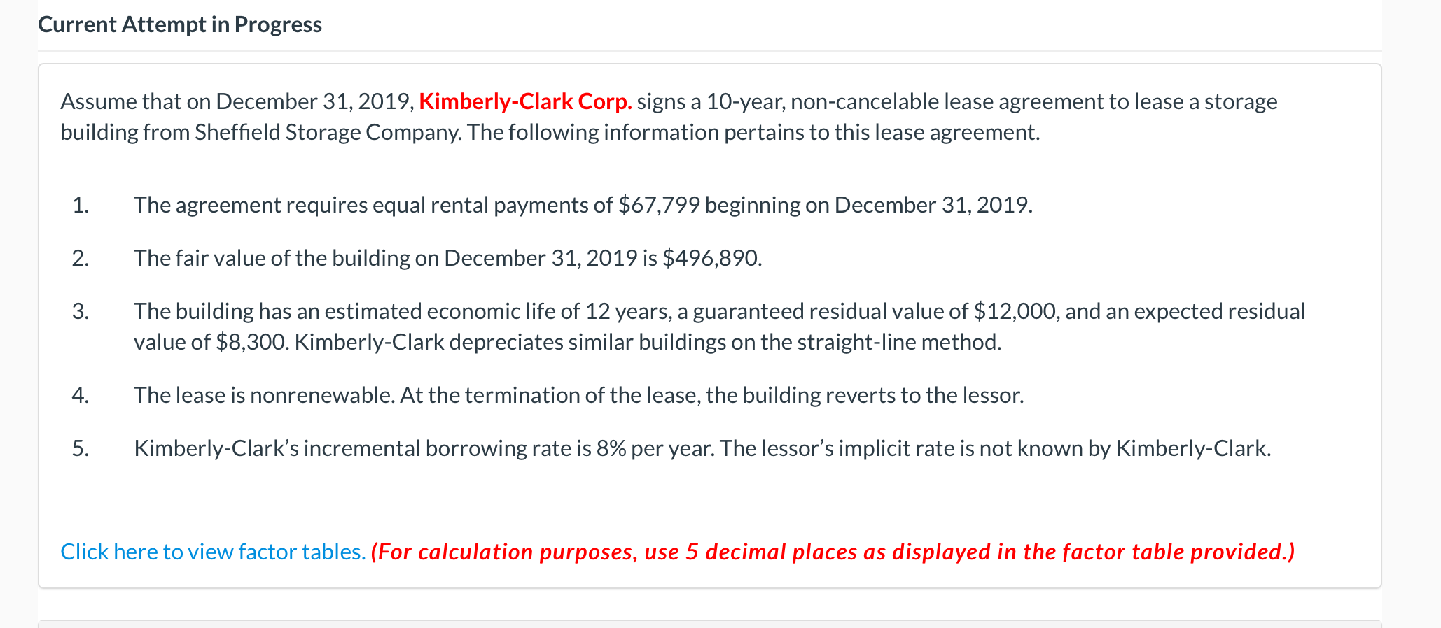 Current Attempt in Progress Assume that on December 31, 2019, Kimberly-Clark Corp.