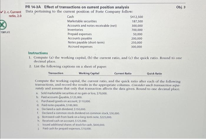 PR 14-3A Effect of transactions on current position analysis 2.c. Current Data
