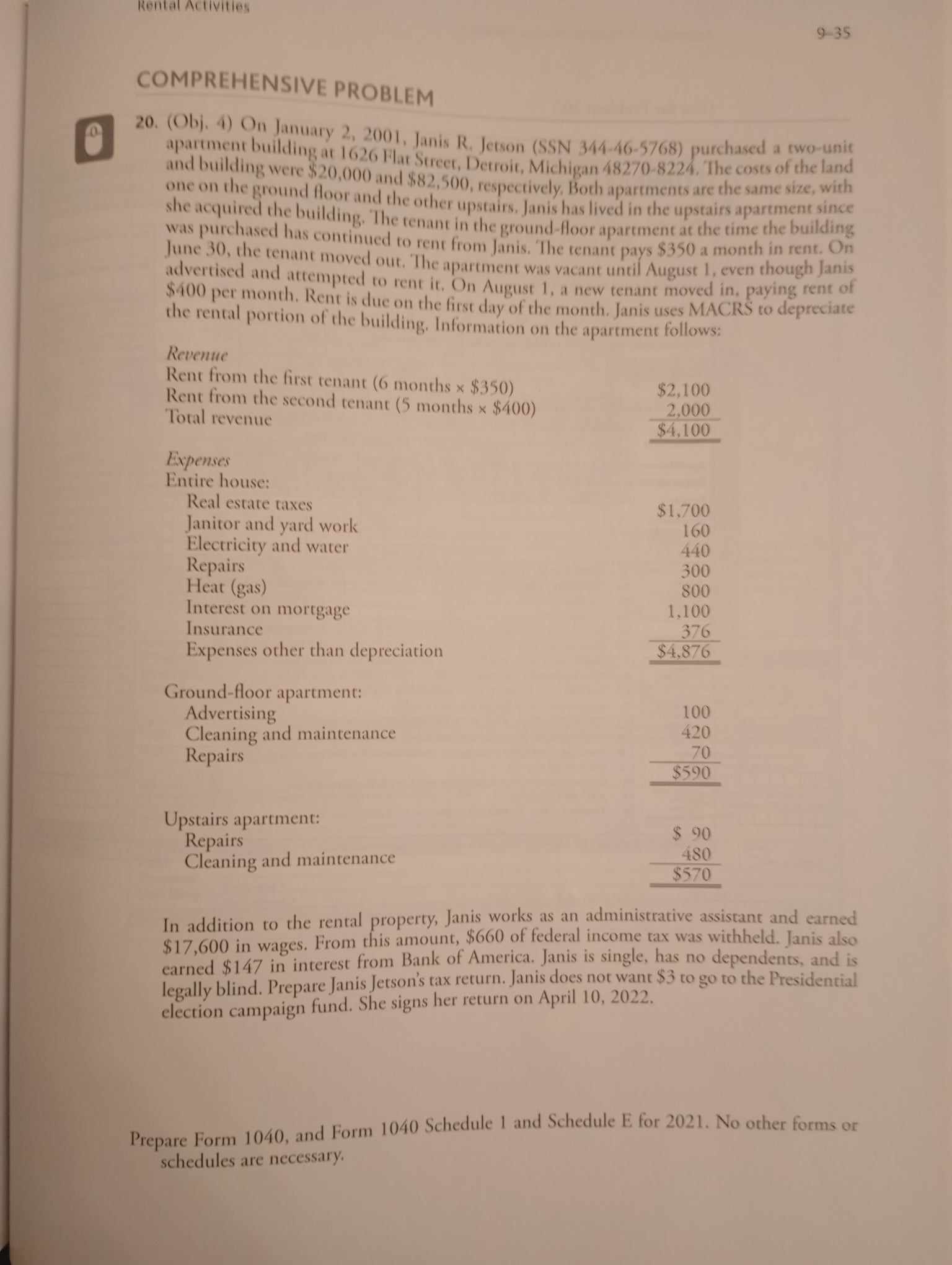 6 Rental Activities 9-35 COMPREHENSIVE PROBLEM 20. (Obj. 4) On January 2,