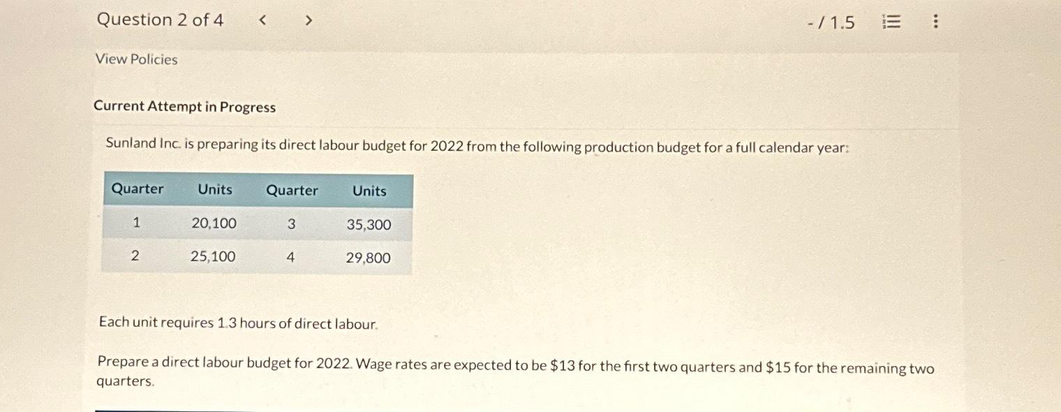 Question 2 of 4 < > View Policies - / 1.5 E