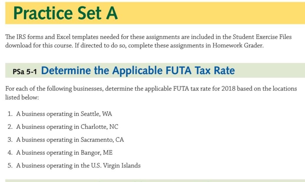 Practice Set A The IRS forms and Excel templates needed for these