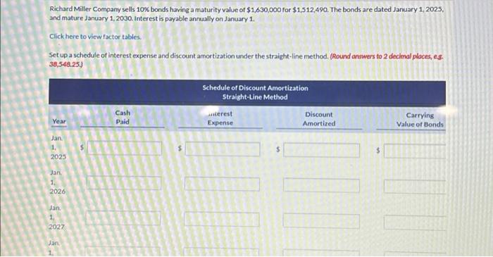  Richard Miller Company sells 10% bonds having a maturity value of