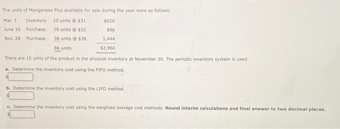 The units of Manganese Plus available for sale during the year were