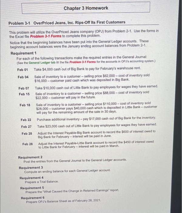 Chapter 3 Homework Problem 3-1 OverPriced Jeans, Inc. Rips-Off Its First Customers