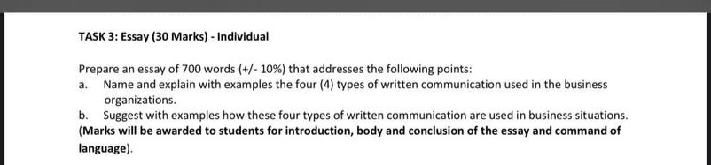 TASK 3: Essay (30 Marks) - Individual Prepare an essay of 700