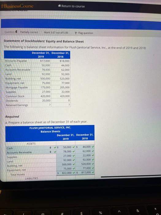 BusinessCourse Return to course Question 4 Partially correct Mark 3.67 out of