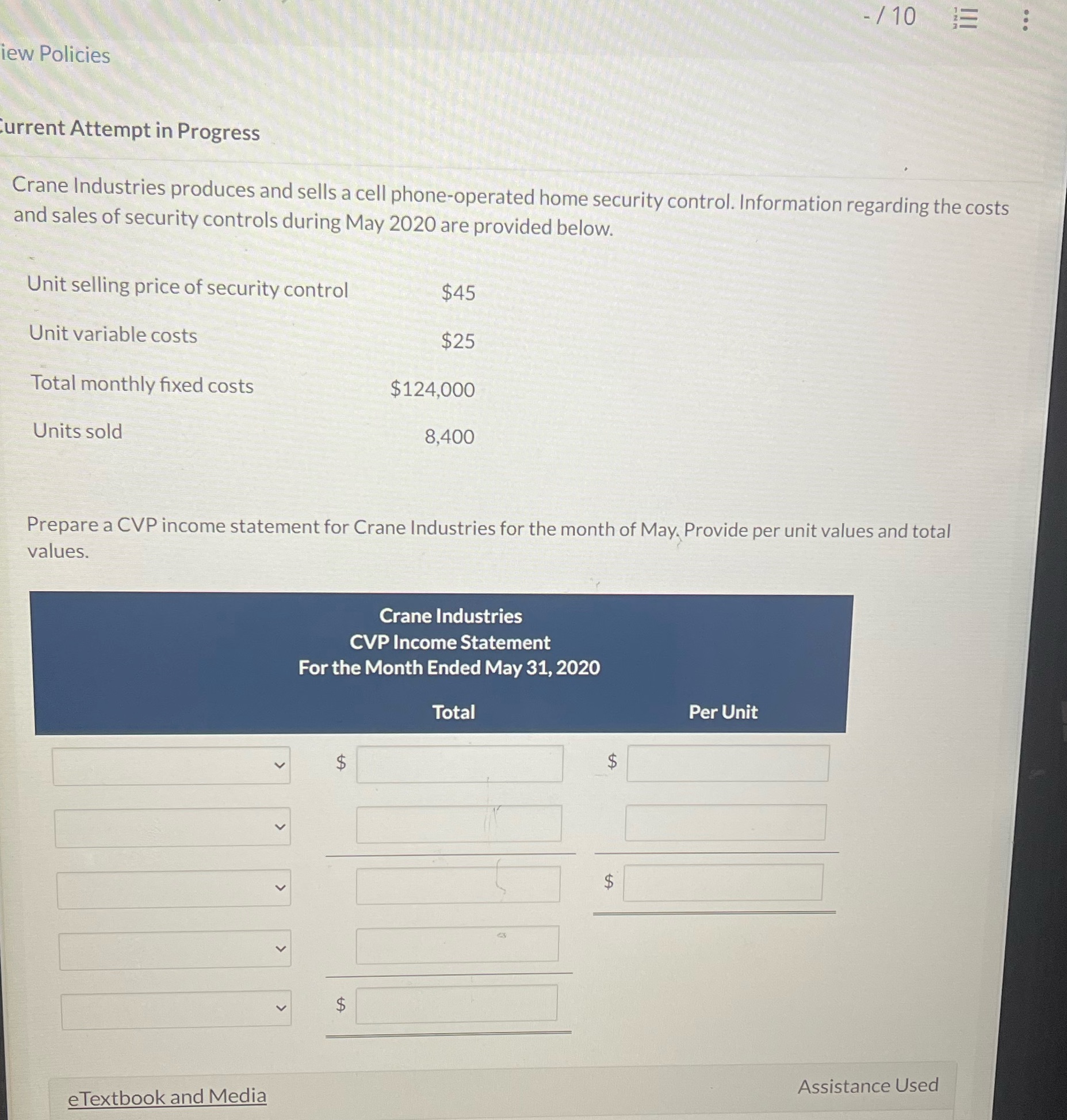 iew Policies -/10 E Current Attempt in Progress Crane Industries produces and