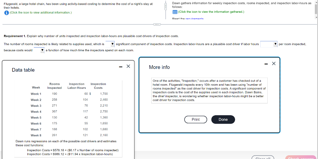 Fitzgerald, a large hotel chain, has been using activity-based costing to determine