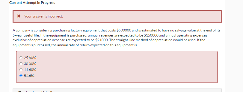 Current Attempt in Progress * Your answer is incorrect. A company is