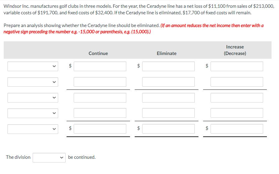 EA Increase (Decrease) Windsor Inc. manufactures golf clubs in three models. For