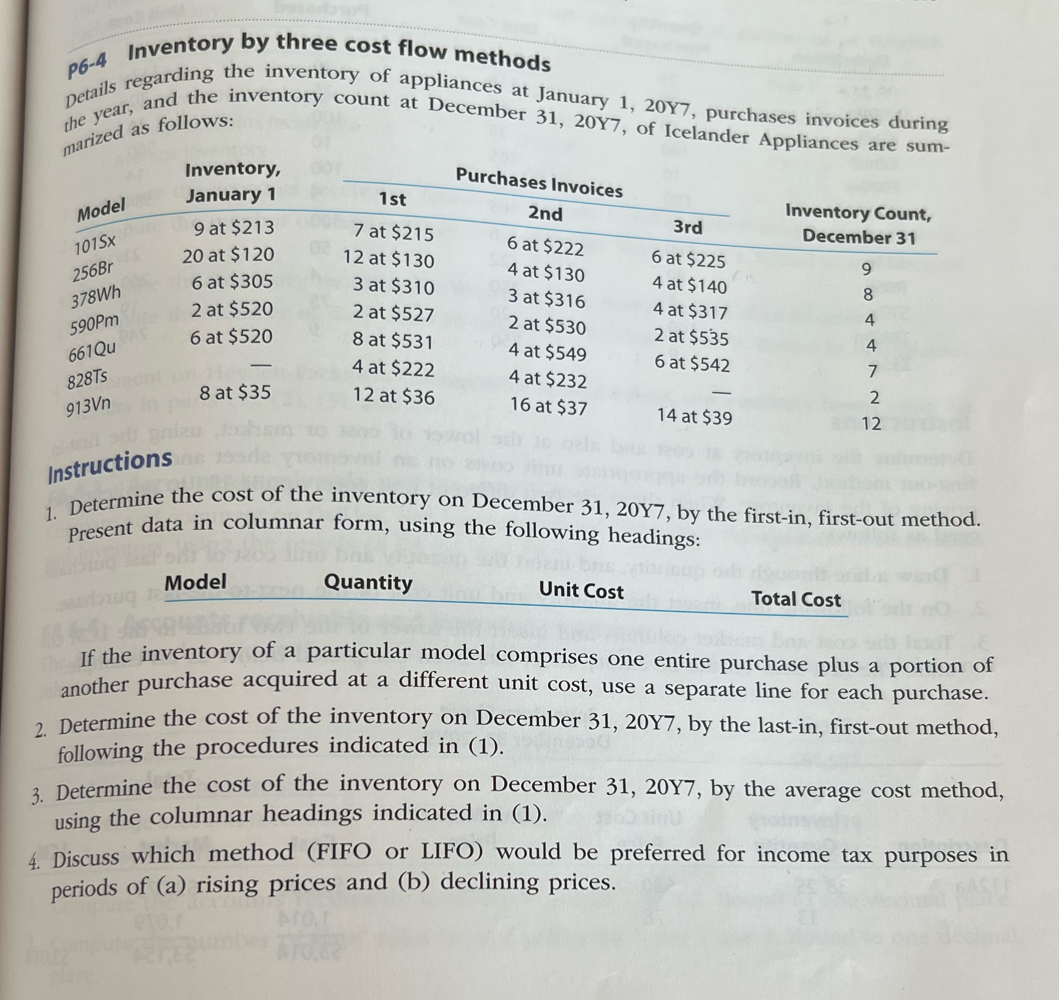 P6-4 Inventory by three cost flow methods Details regarding the inventory of