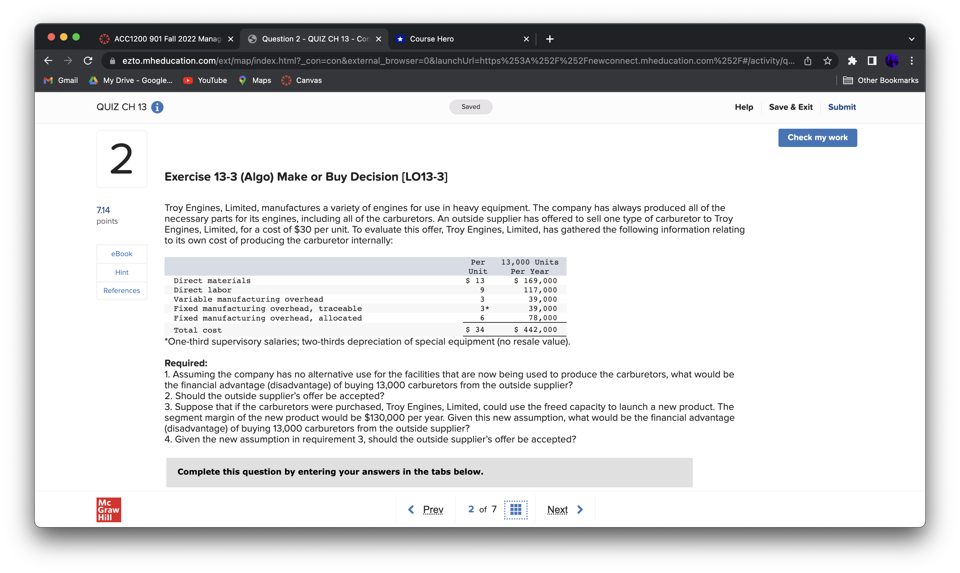 C Gmail ACC1200 901 Fall 2022 ManagX Question 2 - QUIZ CH
