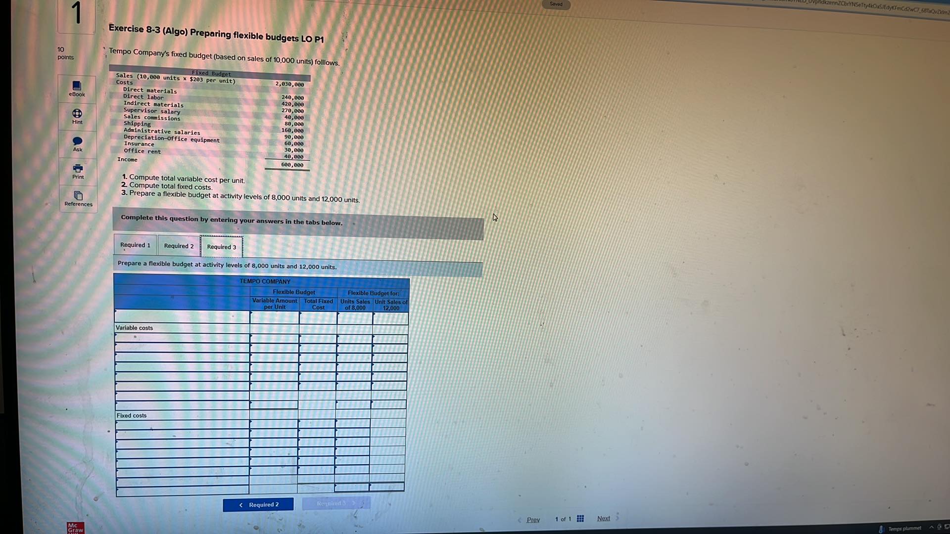 Budget Sales (10,000 units x $203 per unit) Costs Direct materials Direct