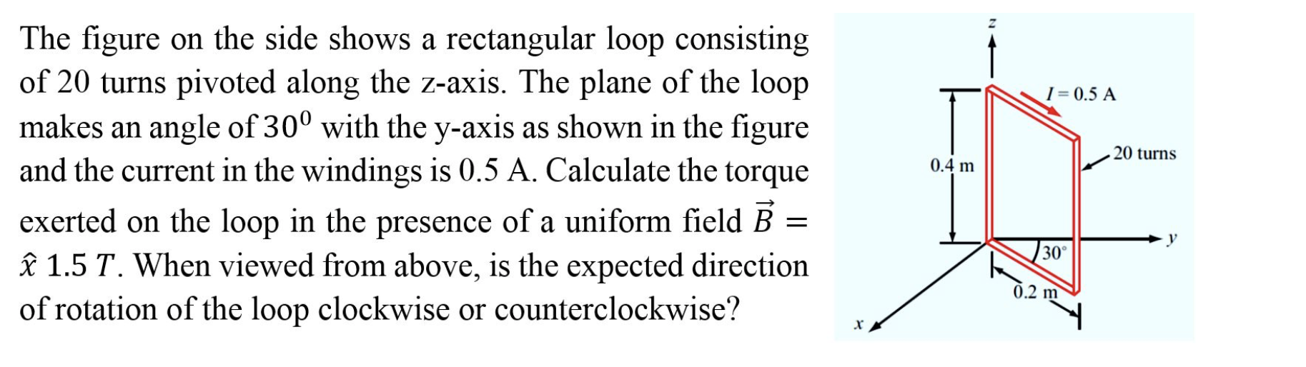 The figure on the side shows a rectangular loop consisting of 20