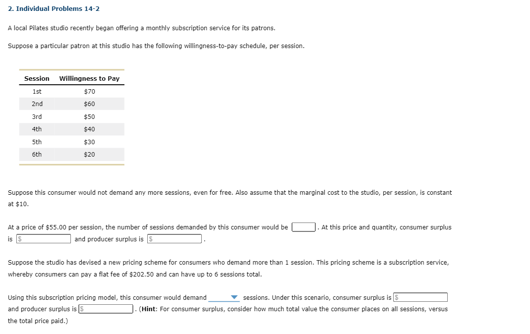 2. Individual Problems 14-2 A local Pilates studio recently began offering a