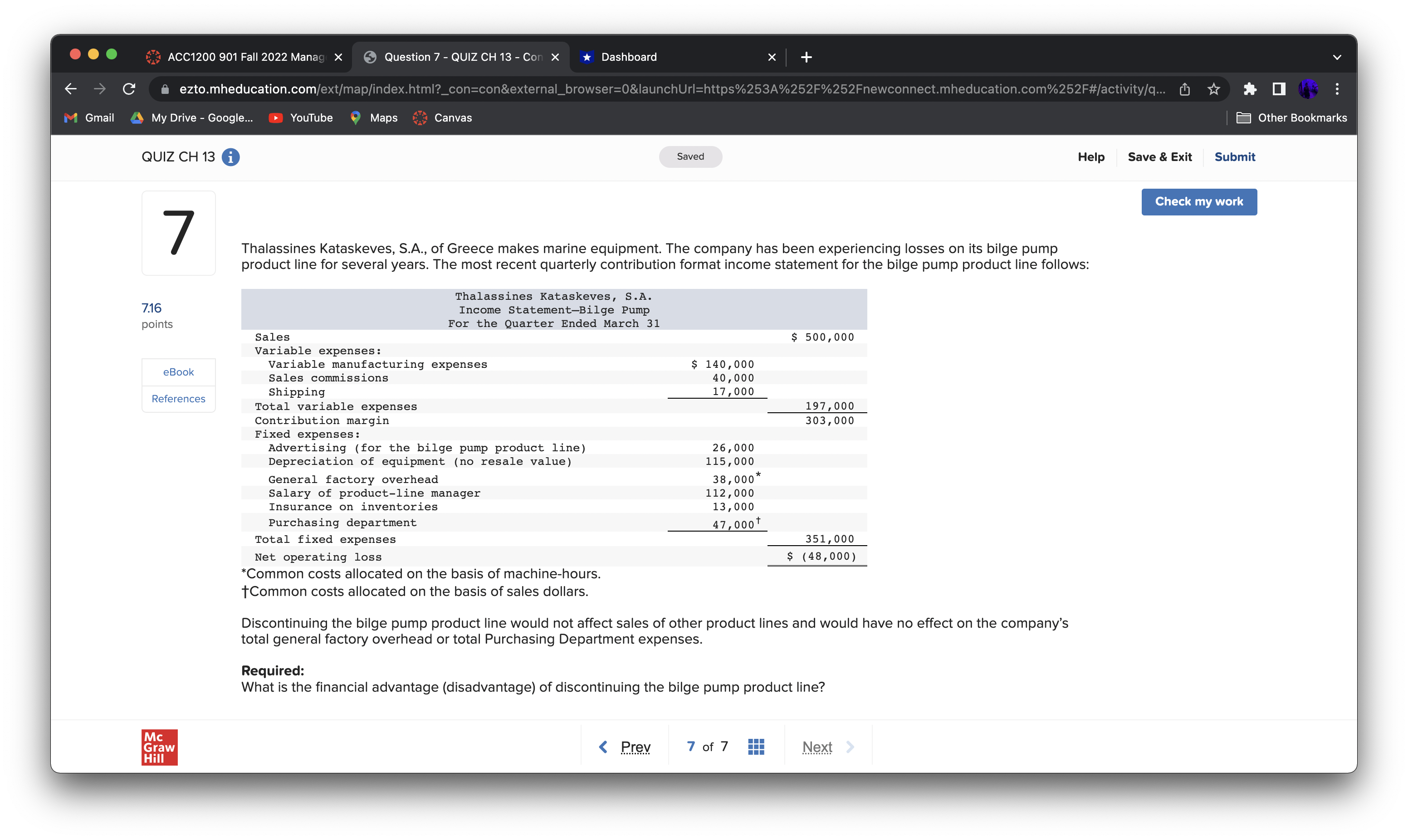 C Gmail ACC1200 901 Fall 2022 ManagX Question 7 - QUIZ CH