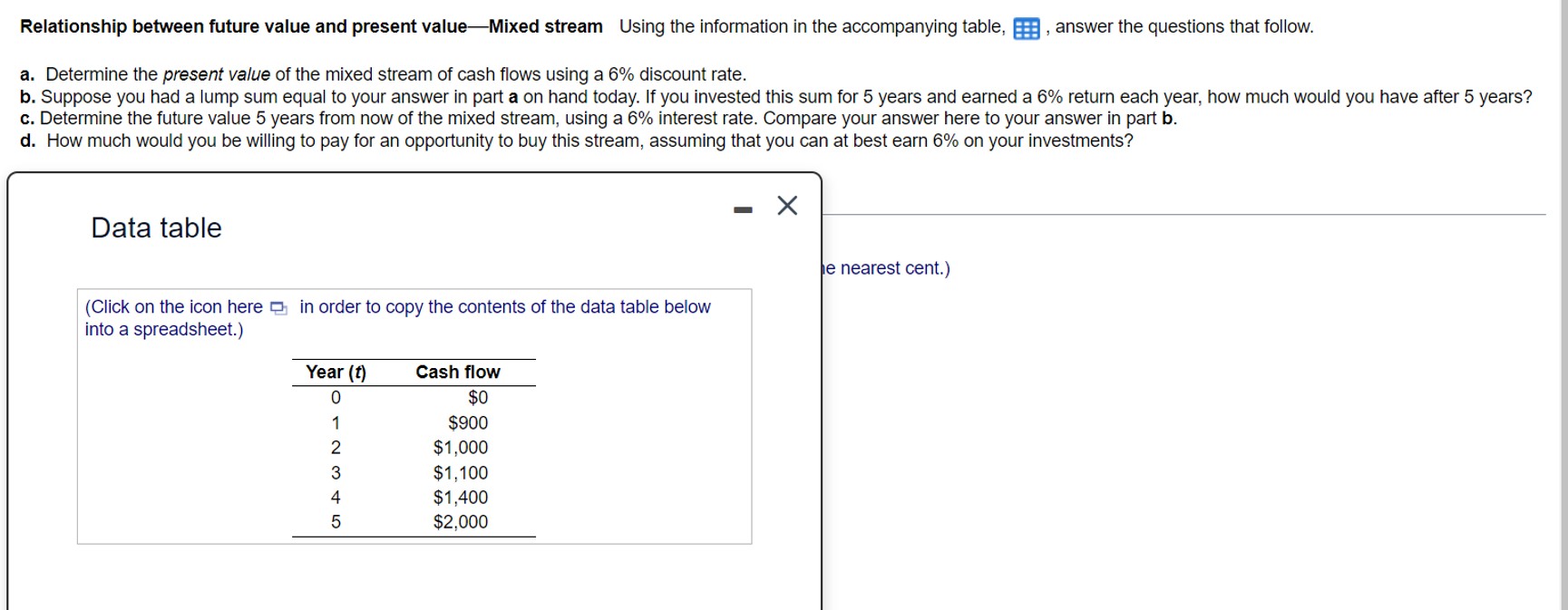 Relationship between future value and present value-Mixed stream Using the information in
