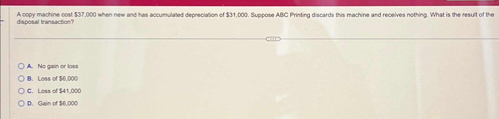  A copy machine cost $37,000 when new and has accumulated depreciation