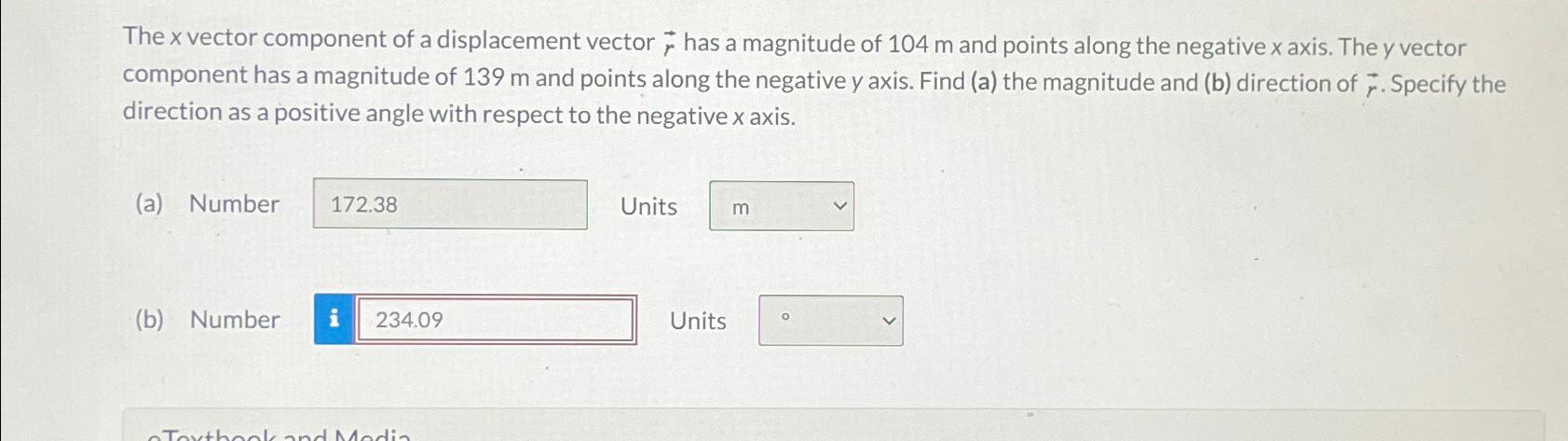 The x vector component of a displacement vector has a magnitude of
