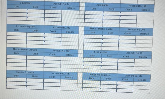 are selected transactions of Martin Consulting Service. Post the transactions into the