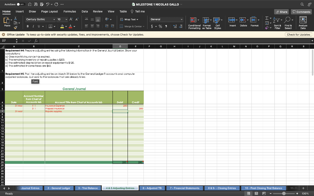 AutoSave OFF A ... MILESTONE 1 NICOLAS GALLO Home Insert Draw Page