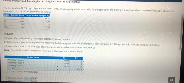 Valuing Inventory and Recording Entries Using Relative Sales Value Method AVC Inc.