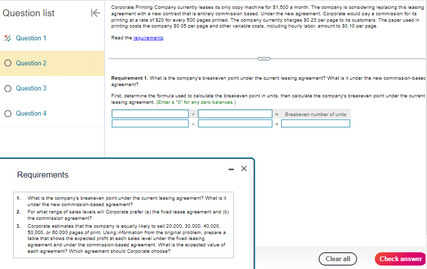 Question list * Question 1 O Question 2 Question 3 Question 4