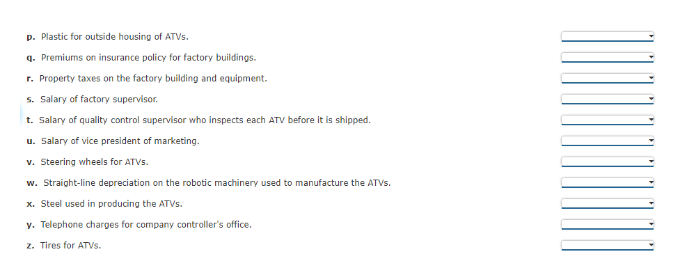 Indicate whether each product cost is a direct materials cost, a direct