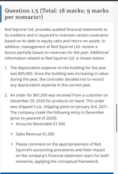 Question 1.5 (Total: 18 marks; 9 marks per scenario>) Red Squirrel Ltd.