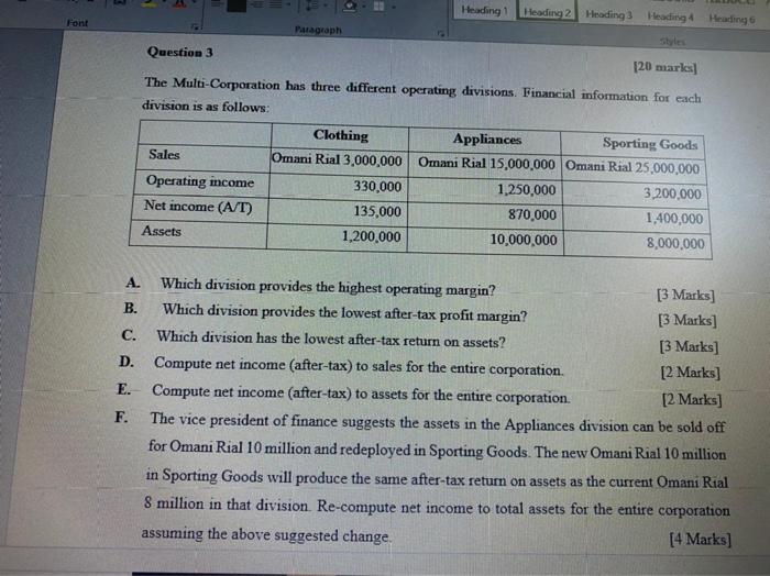 Font Question 3 Paragraph Heading 1 Heading 2 Heading 3 Heading 4