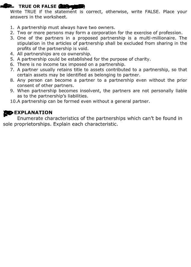 TRUE OR FALSE C Write TRUE if the statement is correct, otherwise,