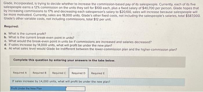 salary of $40,700 per person. Glade hopes that by increasing commissions to