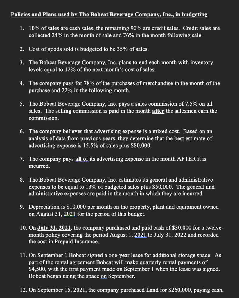 Comprehensive Budgeting Problem The assignment for this problem is to prepare the