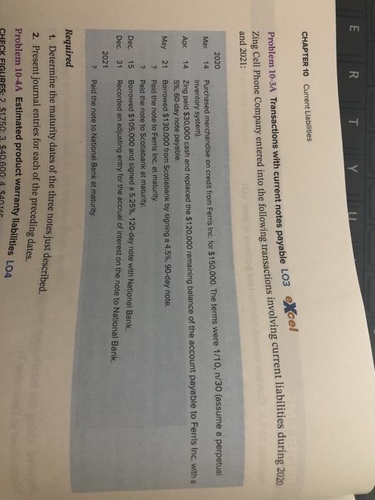 E R T Y CHAPTER 10 Current Liabilities Problem 10-3A Transactions with