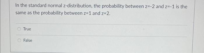 In the standard normal z-distribution, the probability between z=-2 and z=-1 is