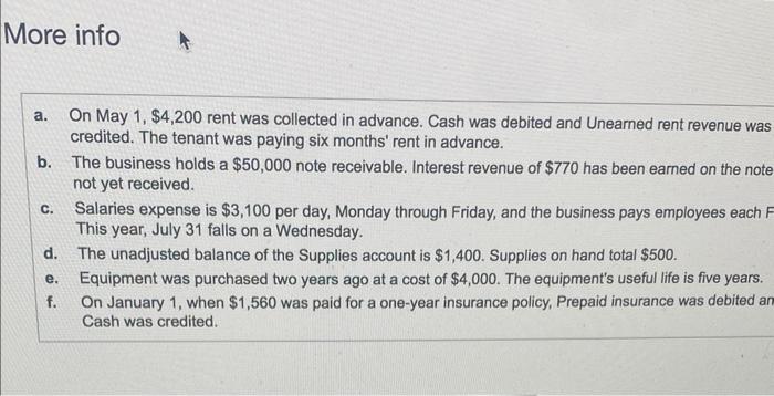 More info a. b. C. d. e. f. On May 1, $4,200