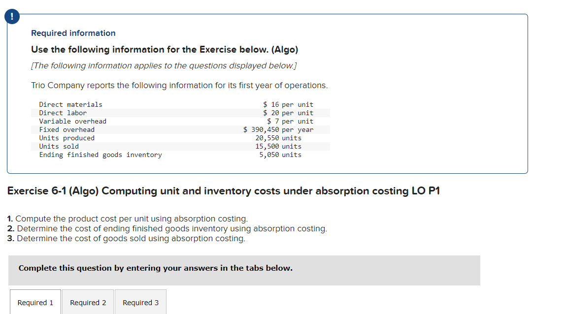 ! Required information Use the following information for the Exercise below. (Algo)