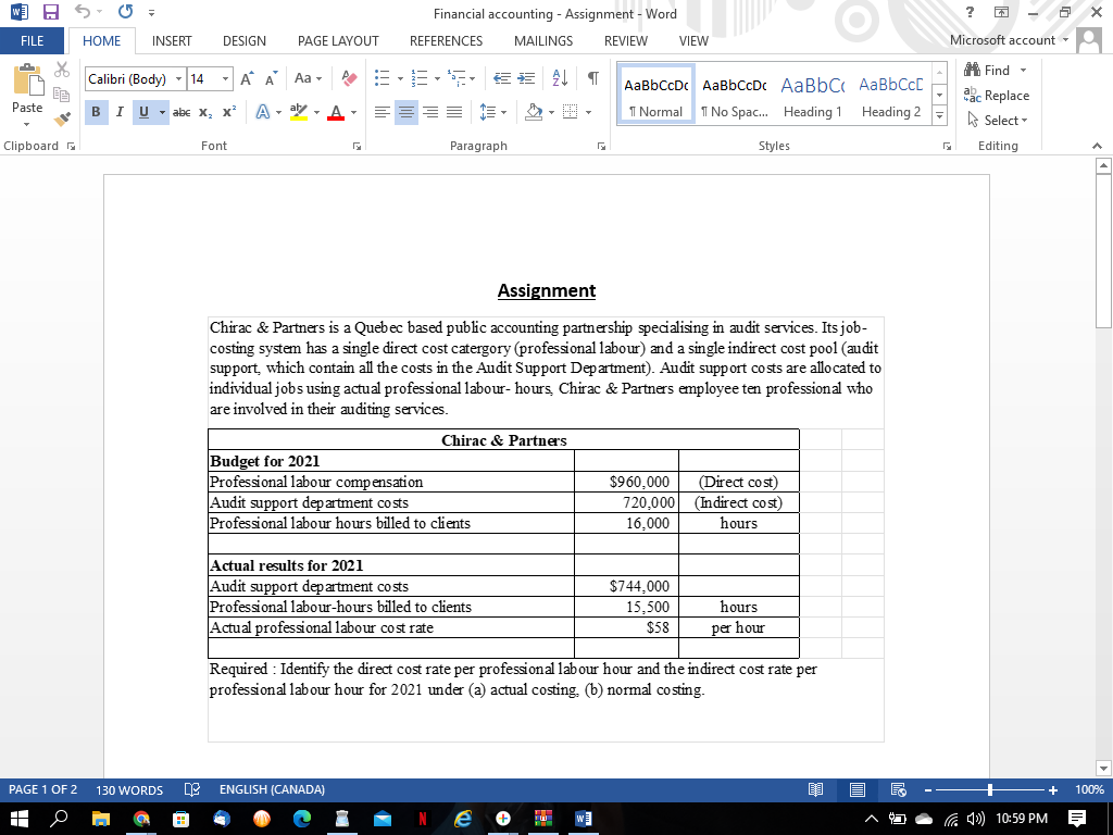 Financial accounting - Assignment - Word FILE HOME INSERT DESIGN PAGE LAYOUT