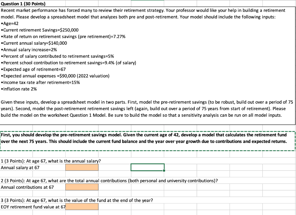 Question 1 (30 Points) Recent market performance has forced many to review