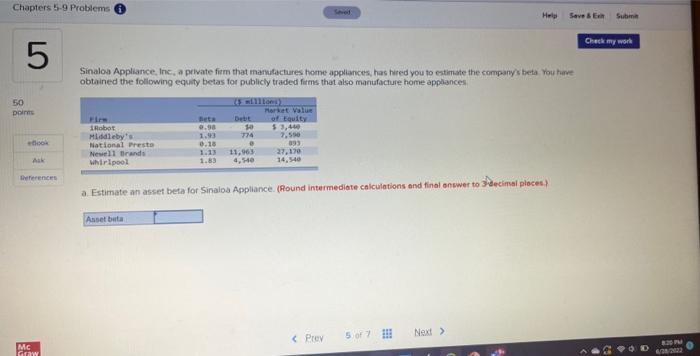 Chapters 5-9 Problems 5 50 points Seved Help Save & Exit Subm