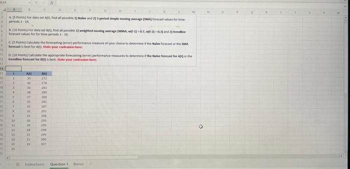 A14 H 10 A. (5 Points) For data set Alt, find all