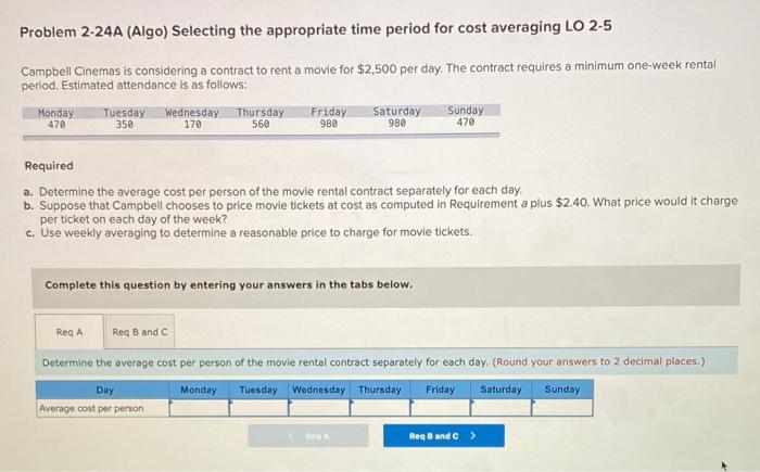 Problem 2-24A (Algo) Selecting the appropriate time period for cost averaging LO