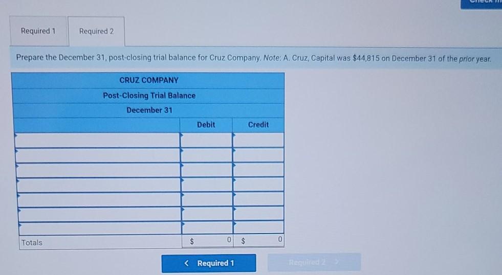 of Cruz Company as of December 31. No. 101 Cash Account Title