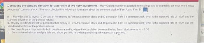 hro (Computing the standard deviation for a portfolio of two risky investments)