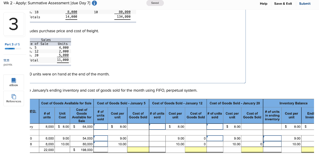3 of 5 11.11 points eBook Ferris Company began January with 8,000