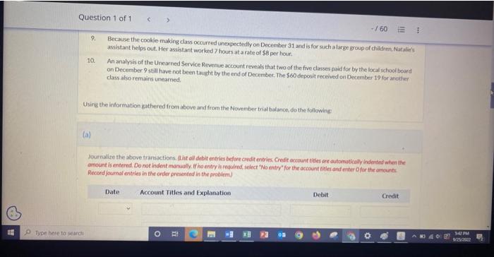 duties 5 8 9 15 16 19 23 Natalie teaches the class