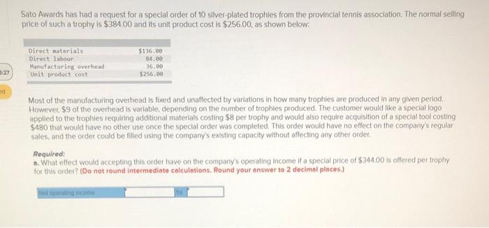 Sato Awards has had a request for a special order of 10