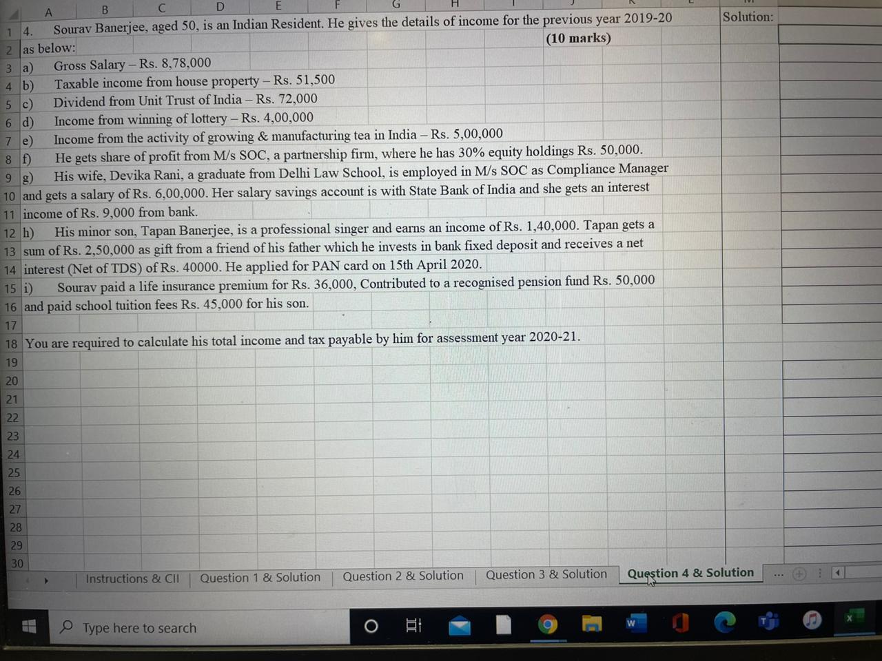 A B C D E F G (10 marks) 14. Sourav Banerjee,