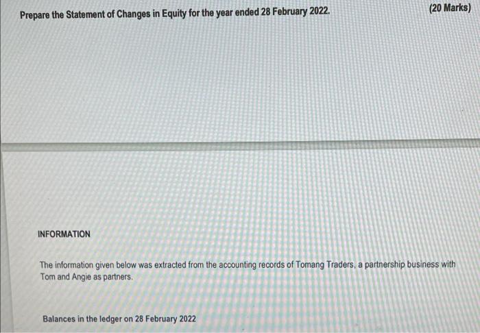 Prepare the Statement of Changes in Equity for the year ended 28